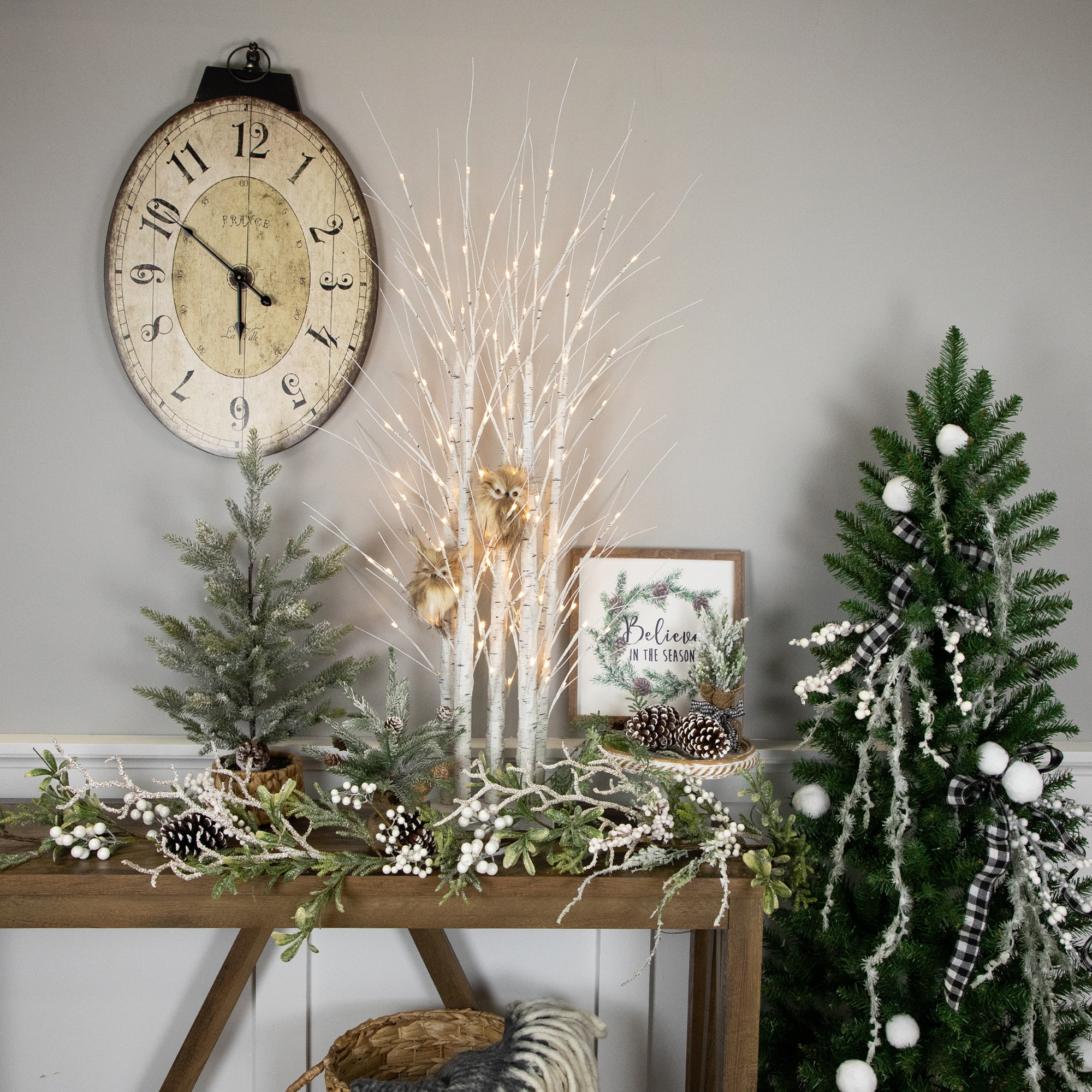 4ft. Pre-Lit White Birch Twig Tree Cluster Christmas Decoration, Warm White LED Lights